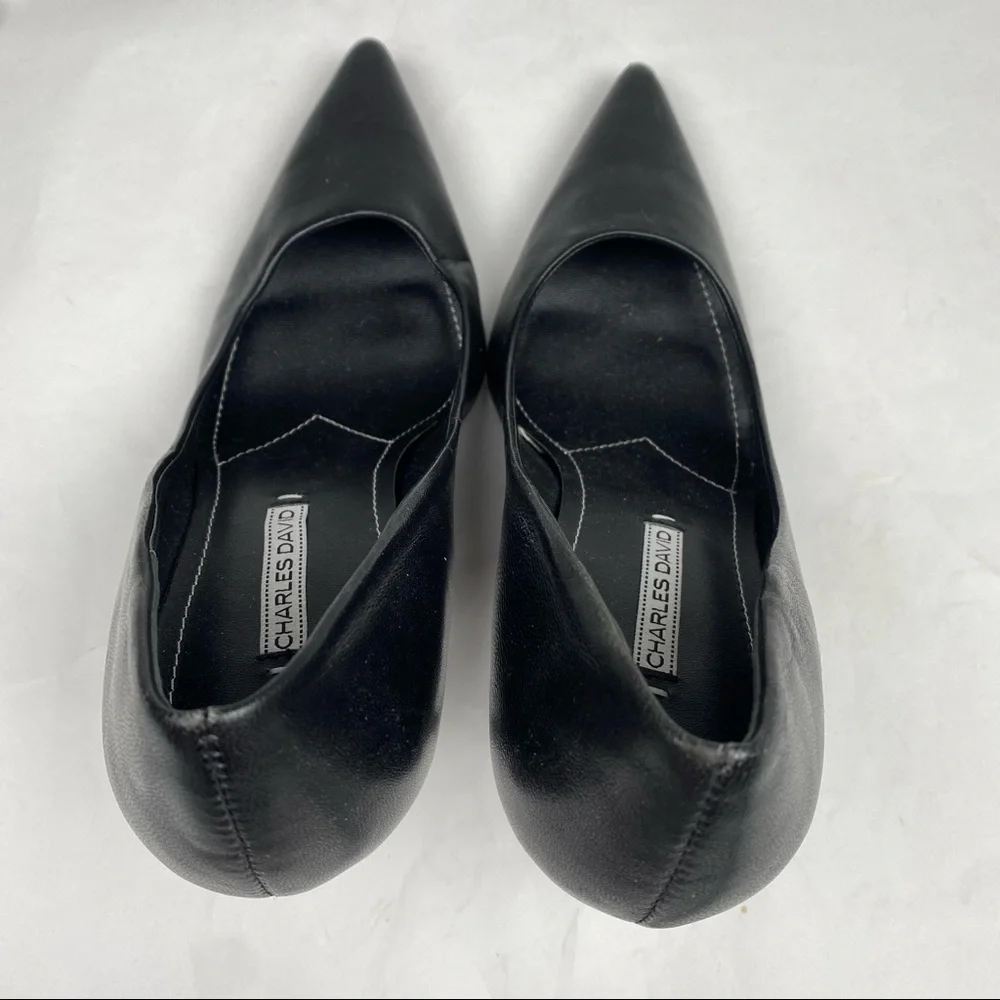 EUC-Charles David Black Leather Pointy Toed Pumps, Size 10 - Picture 10 of 12